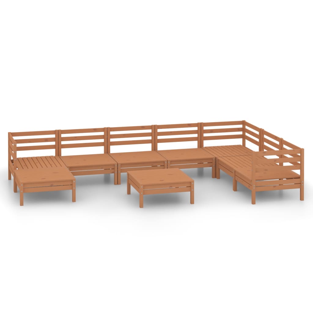 9 Piece Garden Lounge Set Solid Wood Pine Honey Brown