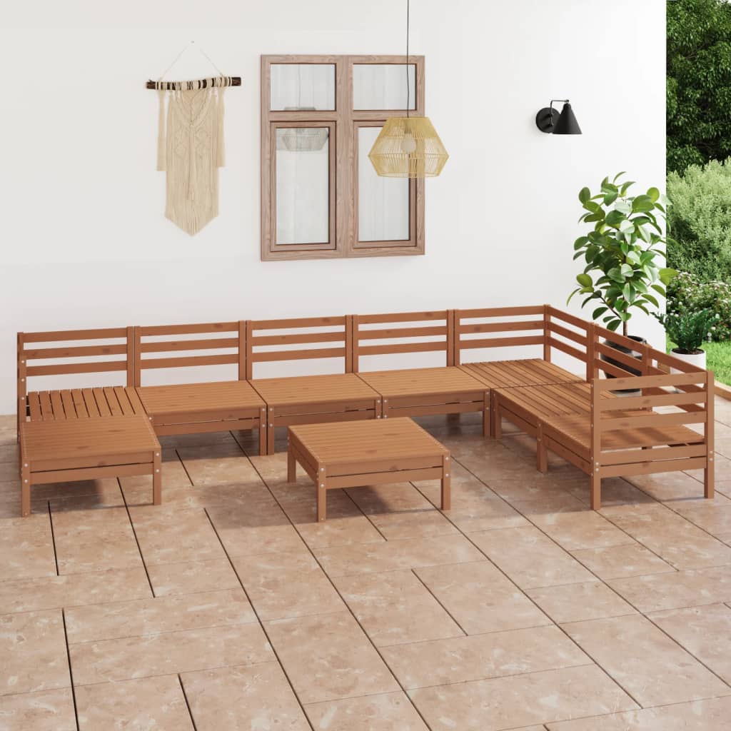 9 Piece Garden Lounge Set Solid Wood Pine Honey Brown