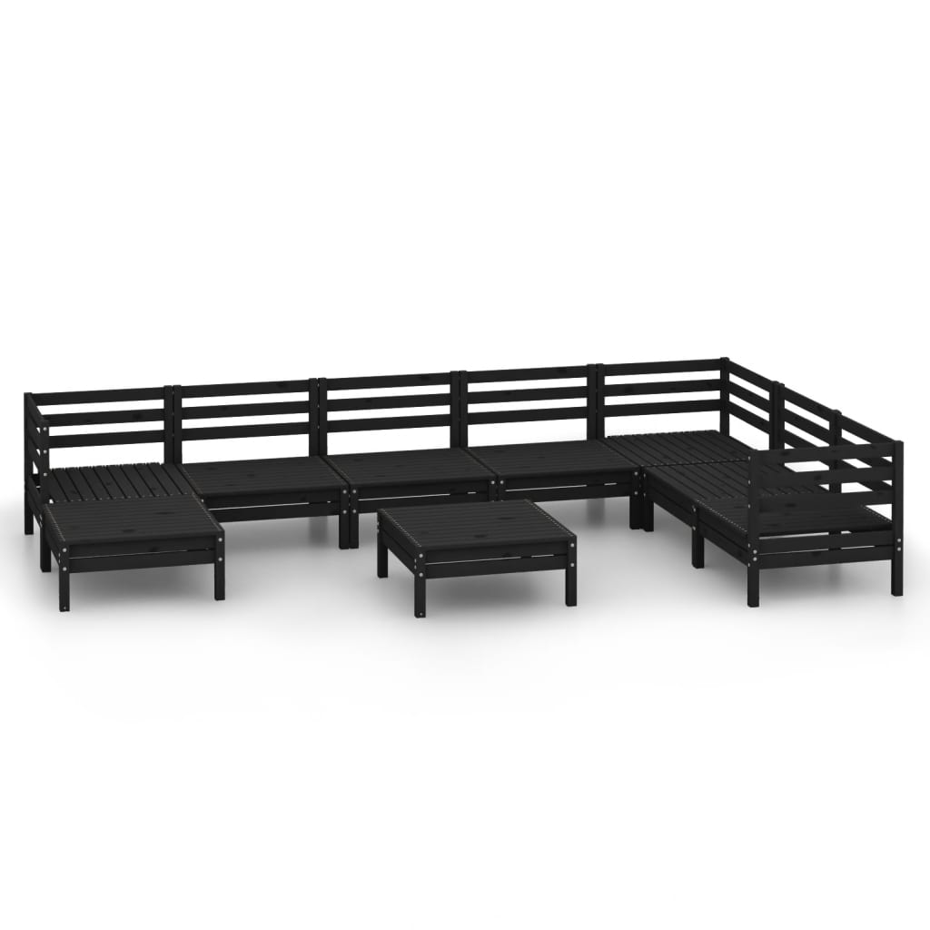 9 Piece Garden Lounge Set Solid Wood Pine Black