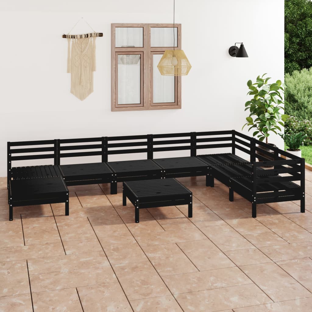 9 Piece Garden Lounge Set Solid Wood Pine Black