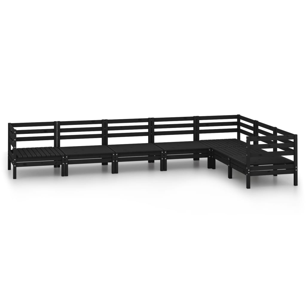 7 Piece Garden Lounge Set Solid Wood Pine Black