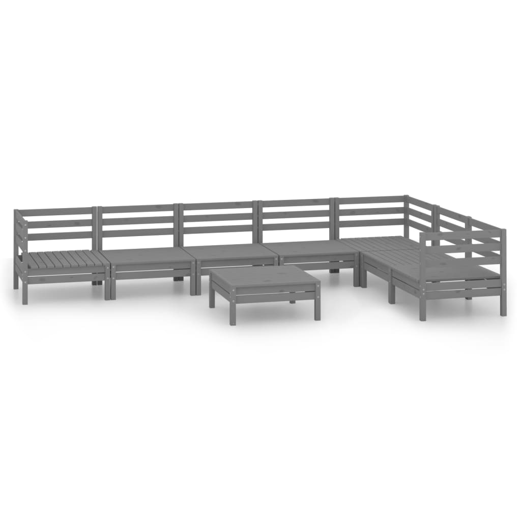 8 Piece Garden Lounge Set Solid Wood Pine Grey