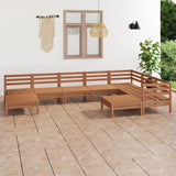 9 Piece Garden Lounge Set Solid Wood Pine Honey Brown