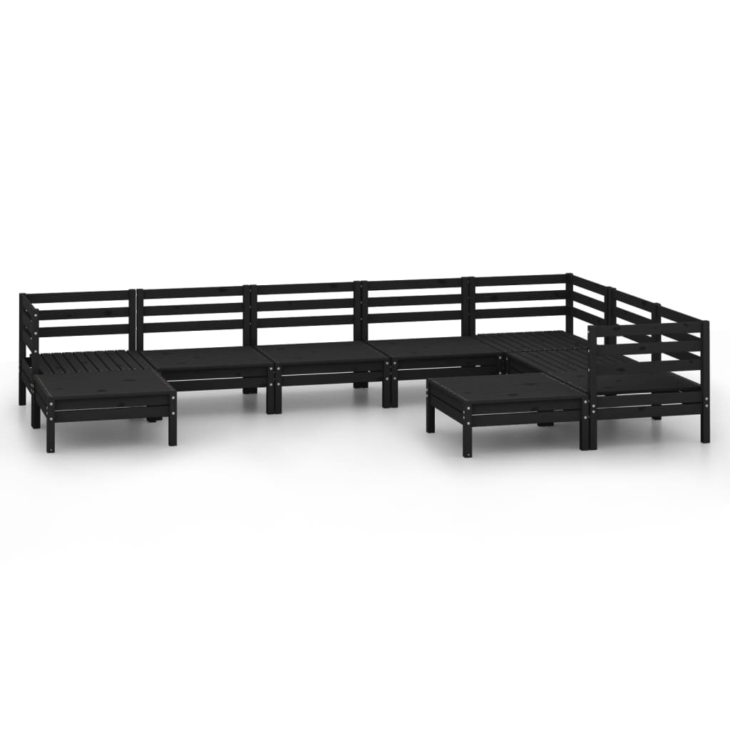 9 Piece Garden Lounge Set Solid Wood Pine Black