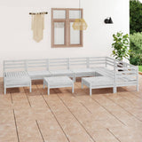 10 Piece Garden Lounge Set Solid Wood Pine White