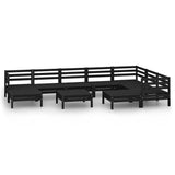 10 Piece Garden Lounge Set Solid Wood Pine Black