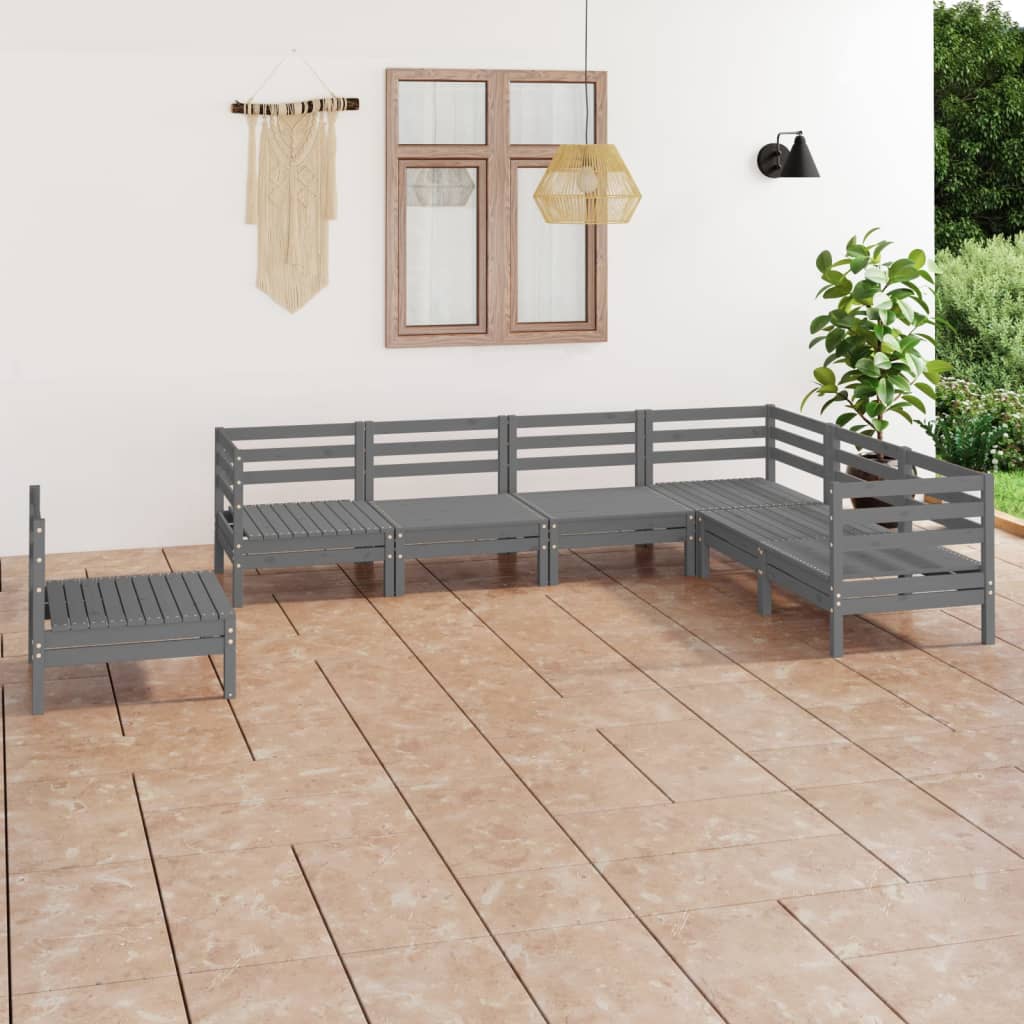 7 Piece Garden Lounge Set Solid Wood Pine Grey