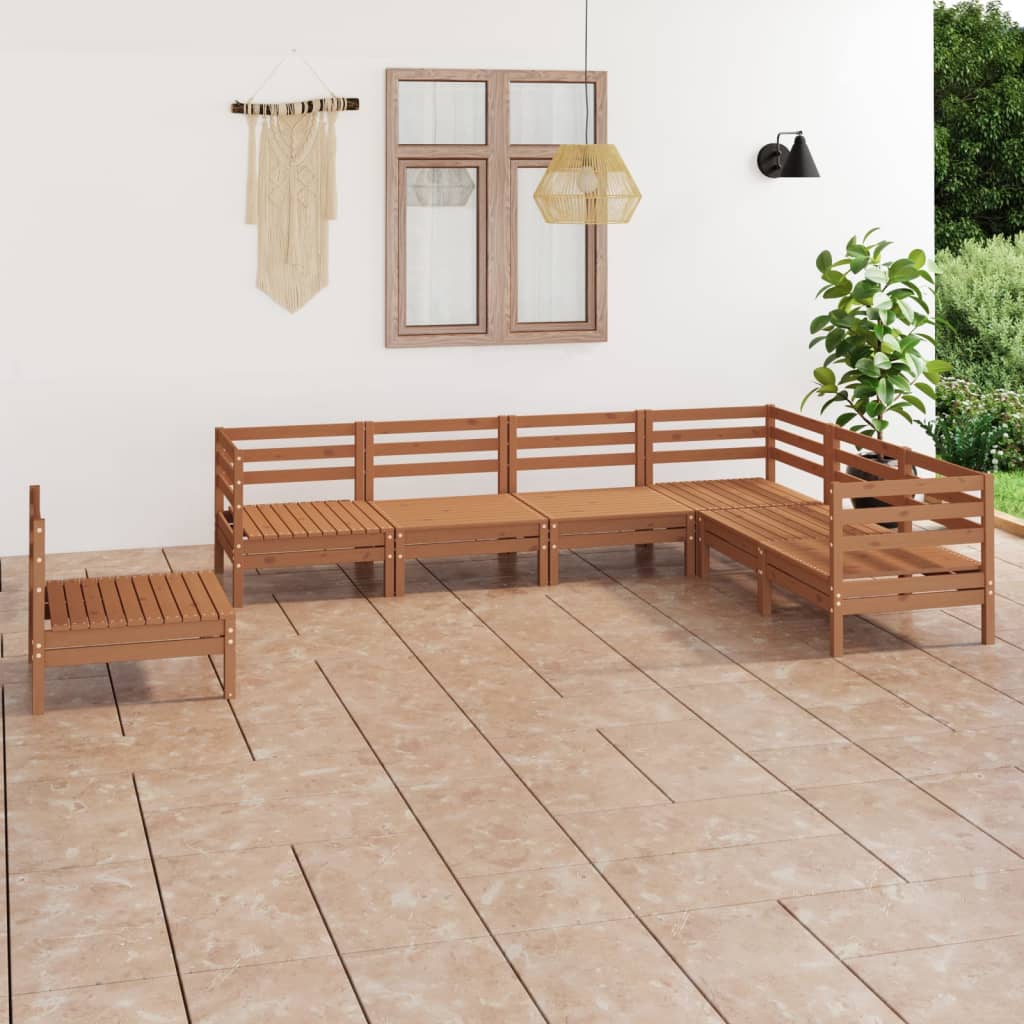 7 Piece Garden Lounge Set Solid Wood Pine Honey Brown