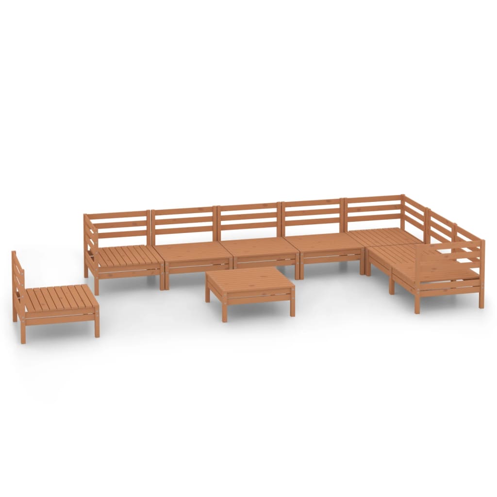 9 Piece Garden Lounge Set Solid Wood Pine Honey Brown