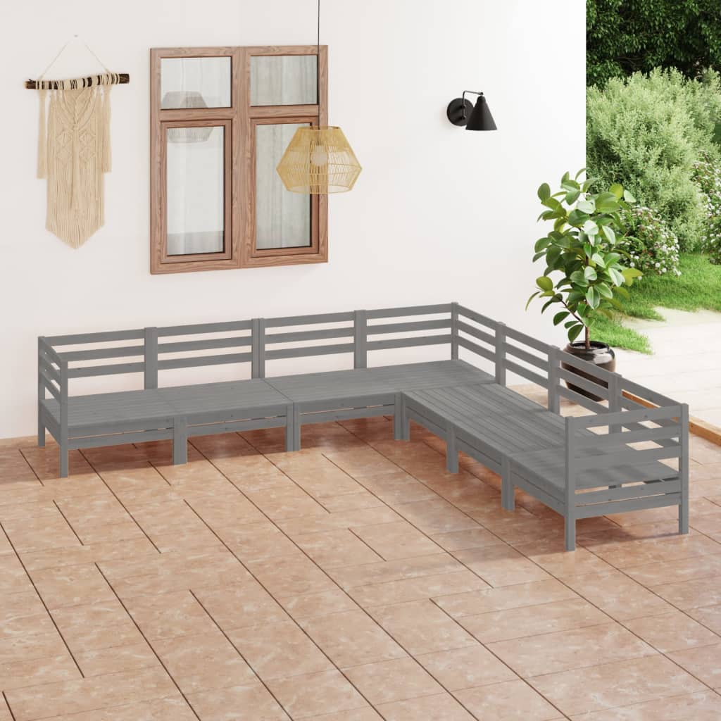 7 Piece Garden Lounge Set Solid Wood Pine Grey