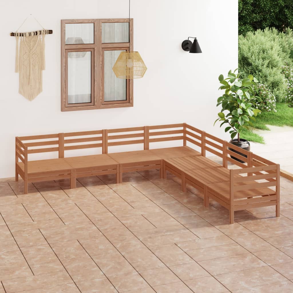 7 Piece Garden Lounge Set Solid Wood Pine Honey Brown