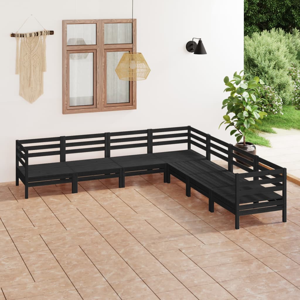 7 Piece Garden Lounge Set Solid Wood Pine Black