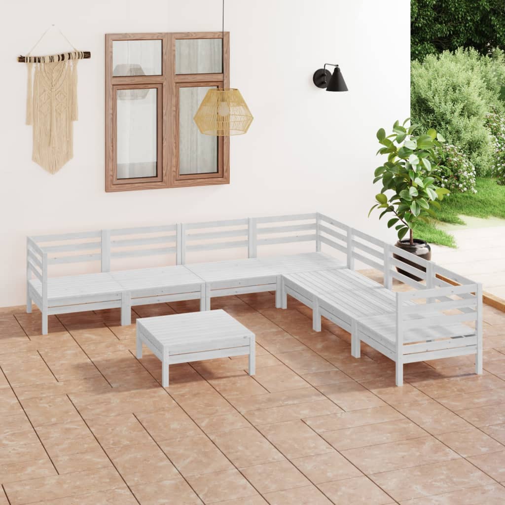 8 Piece Garden Lounge Set Solid Wood Pine White