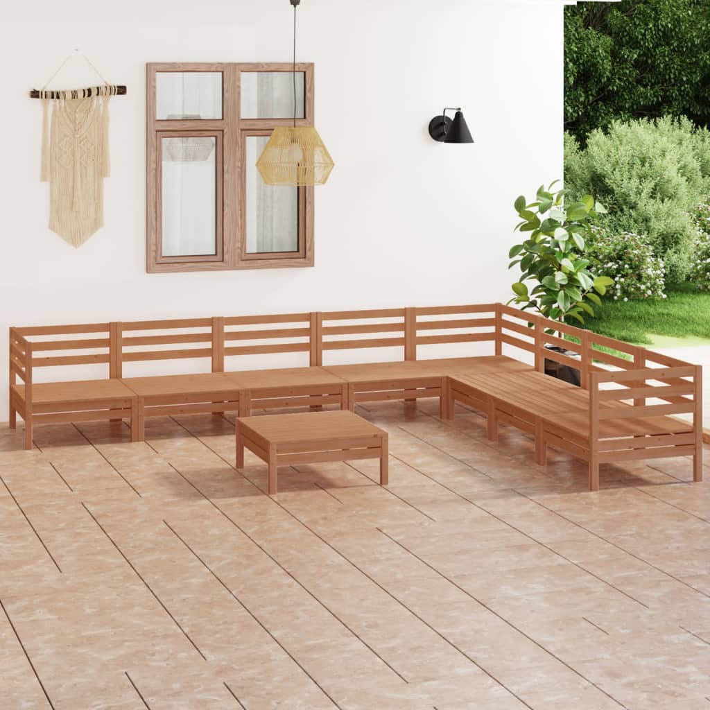 9 Piece Garden Lounge Set Solid Wood Pine Honey Brown