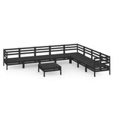 9 Piece Garden Lounge Set Solid Wood Pine Black