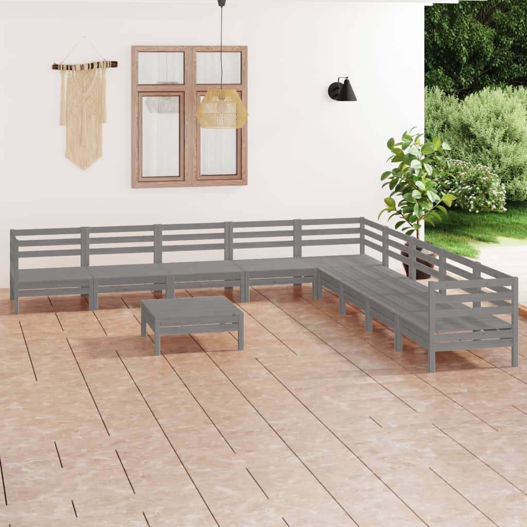 10 Piece Garden Lounge Set Solid Wood Pine Grey