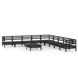 10 Piece Garden Lounge Set Solid Wood Pine Black