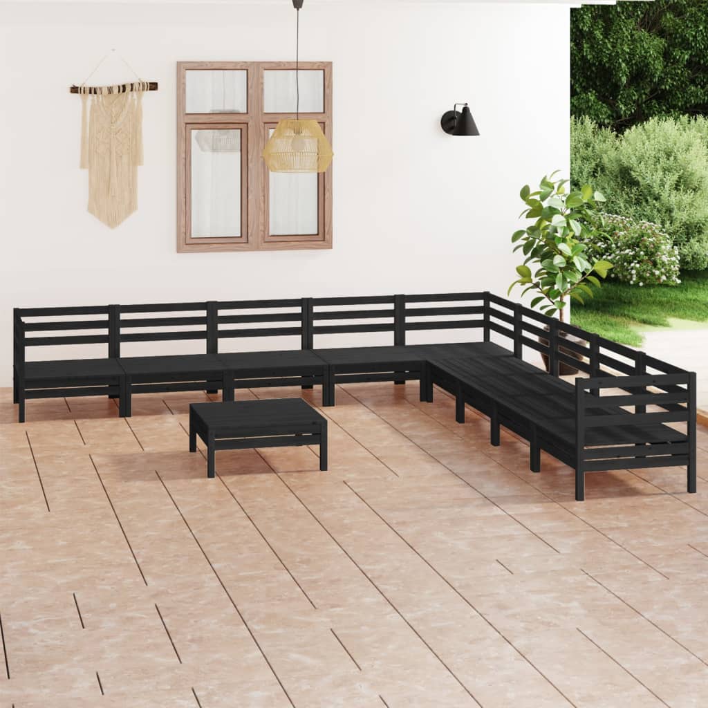 10 Piece Garden Lounge Set Solid Wood Pine Black