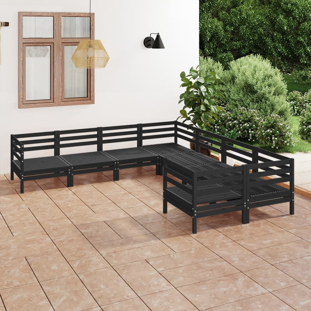 8 Piece Garden Lounge Set Solid Wood Pine Black