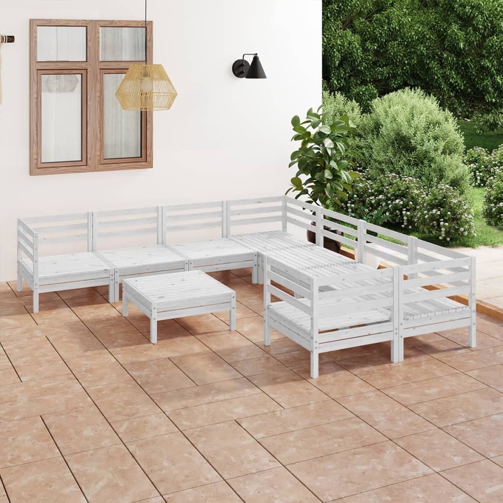 9 Piece Garden Lounge Set White Solid Wood Pine