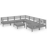 9 Piece Garden Lounge Set Grey Solid Wood Pine