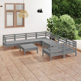 9 Piece Garden Lounge Set Grey Solid Wood Pine