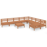 10 Piece Garden Lounge Set Honey Brown Solid Wood Pine