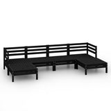 6 Piece Garden Lounge Set Black Solid Wood Pine