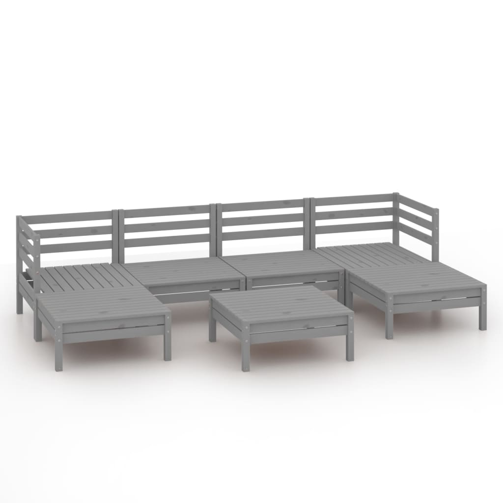 7 Piece Garden Lounge Set Grey Solid Wood Pine