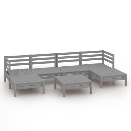 7 Piece Garden Lounge Set Grey Solid Wood Pine