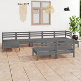 9 Piece Garden Lounge Set Grey Solid Wood Pine