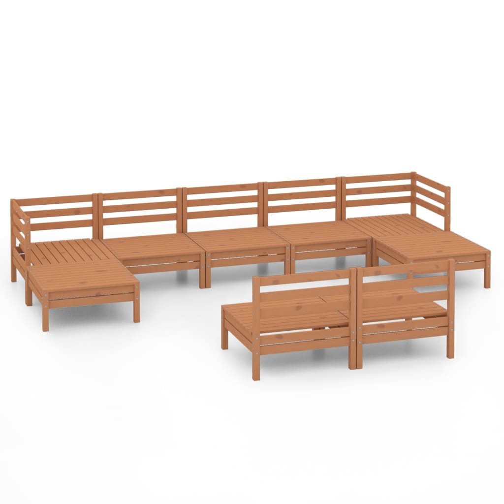 9 Piece Garden Lounge Set Honey Brown Solid Wood Pine