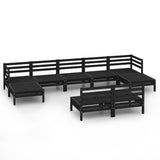 9 Piece Garden Lounge Set Black Solid Wood Pine