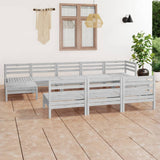 10 Piece Garden Lounge Set White Solid Wood Pine