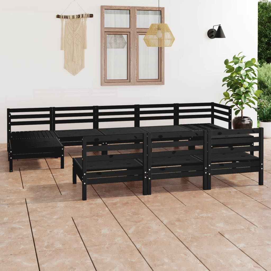 10 Piece Garden Lounge Set Black Solid Wood Pine