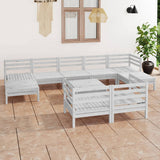 10 Piece Garden Lounge Set White Solid Wood Pine