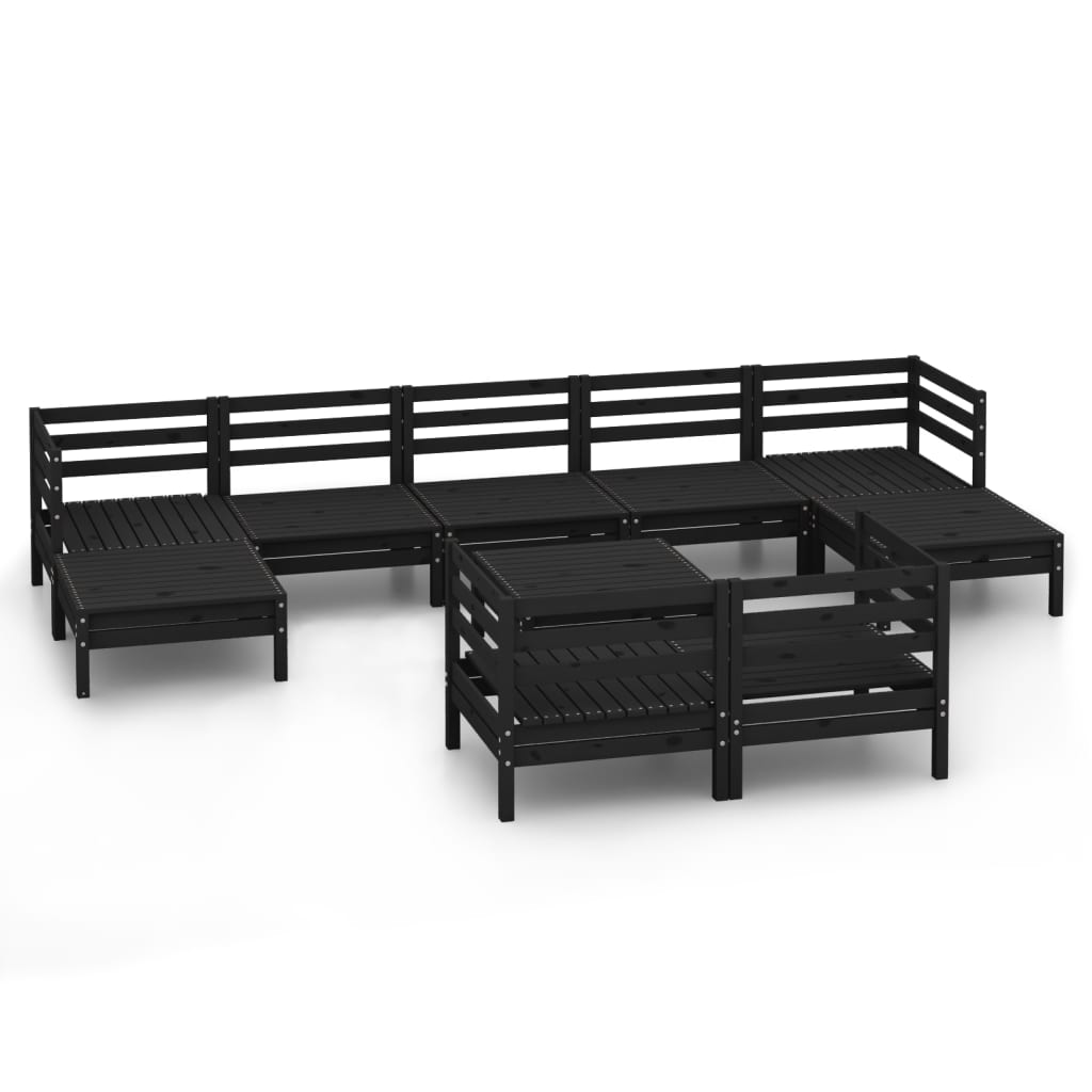 10 Piece Garden Lounge Set Black Solid Wood Pine