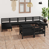 10 Piece Garden Lounge Set Black Solid Wood Pine