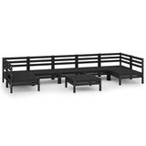 8 Piece Garden Lounge Set Black Solid Wood Pine