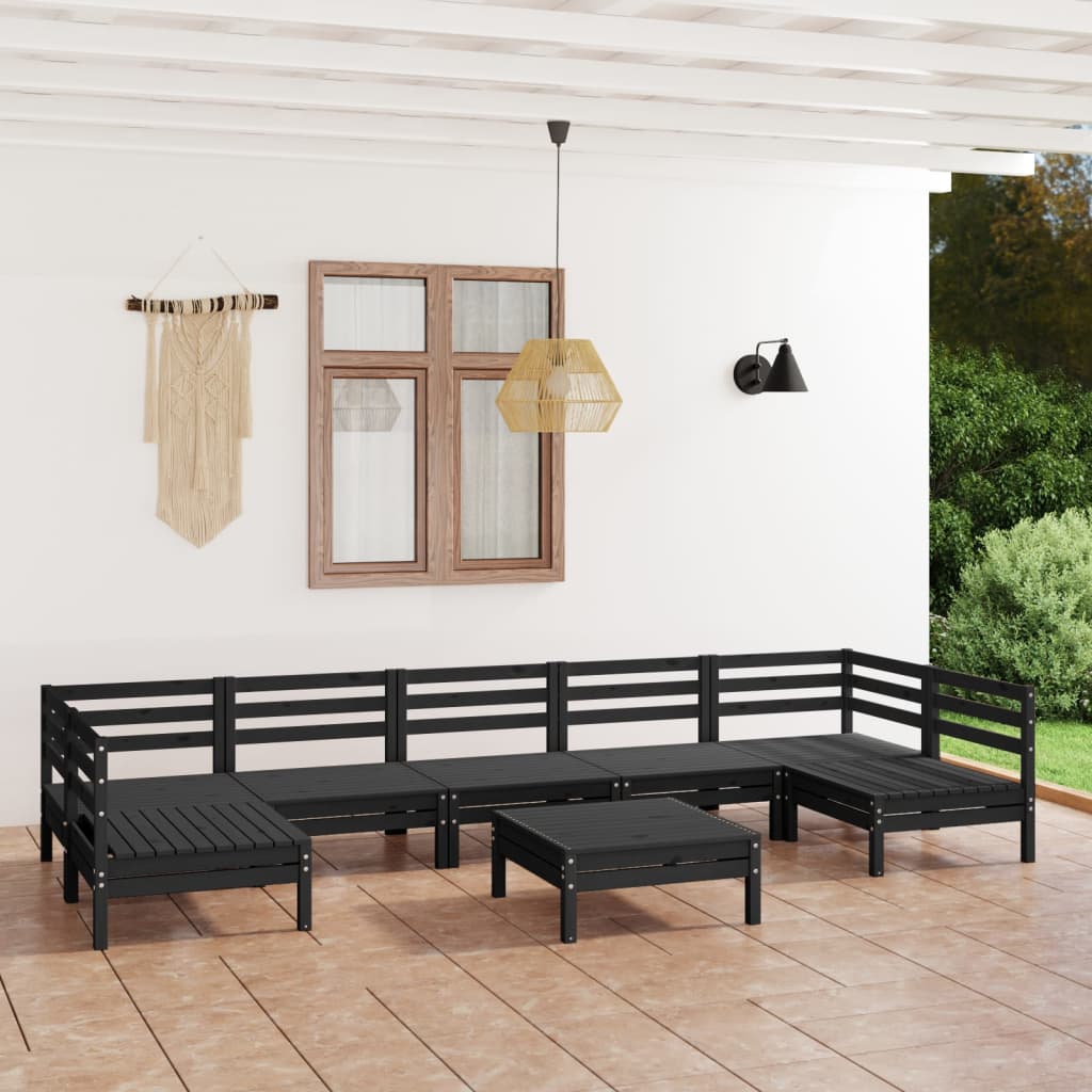 8 Piece Garden Lounge Set Black Solid Wood Pine