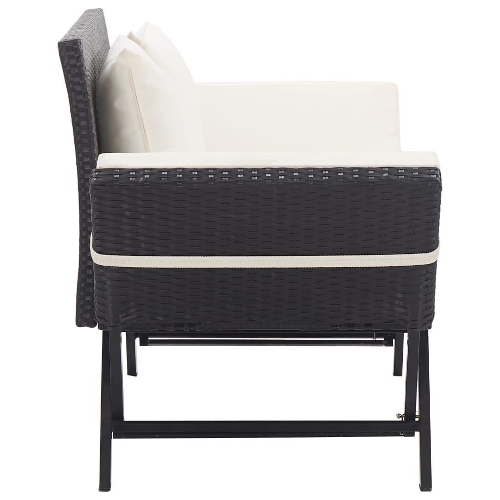 vidaXL Garden Bench with Cushions Black 176 cm Poly Rattan