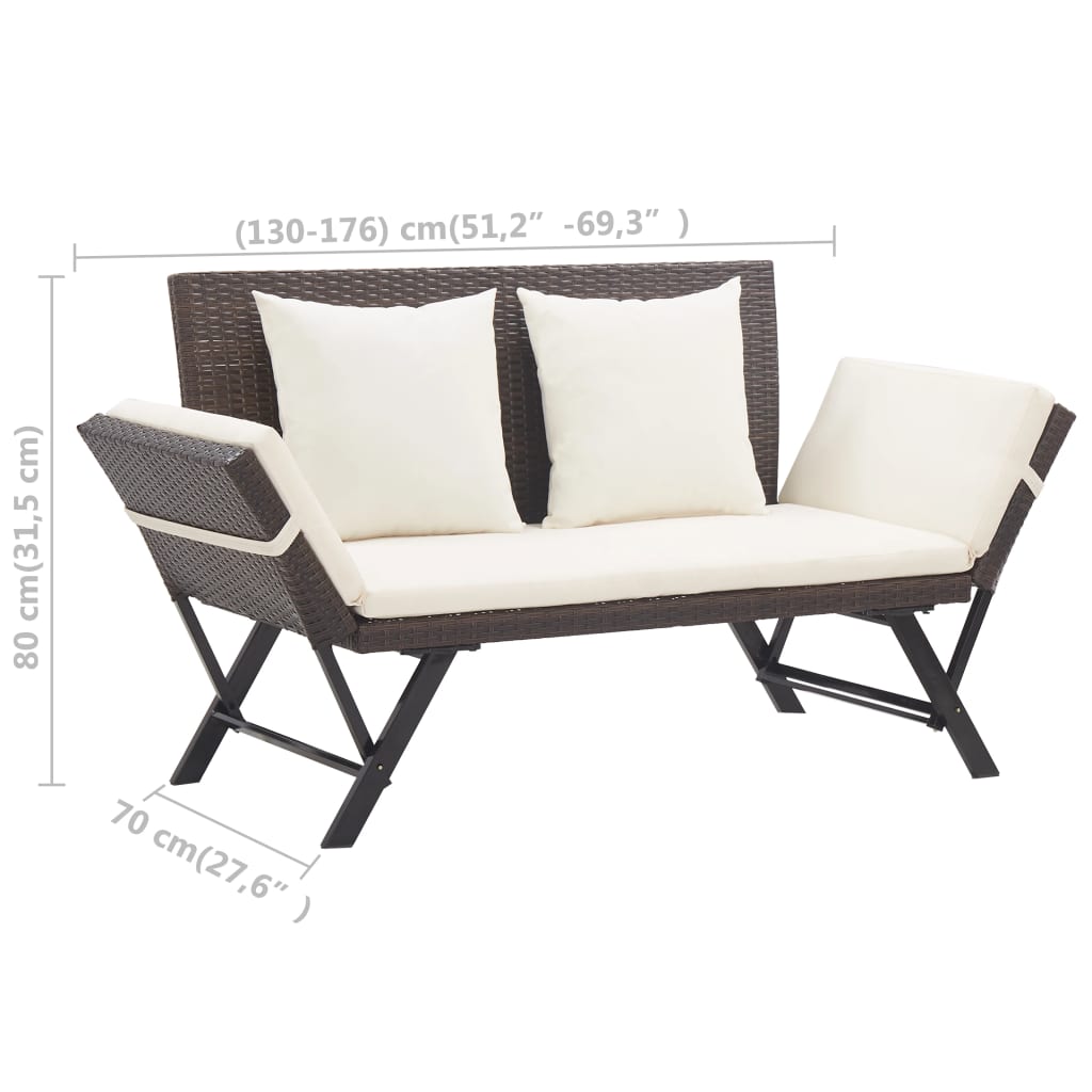 vidaXL Garden Bench with Cushions Brown 176 cm Poly Rattan