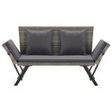vidaXL Garden Bench with Cushions Grey 176 cm Poly Rattan