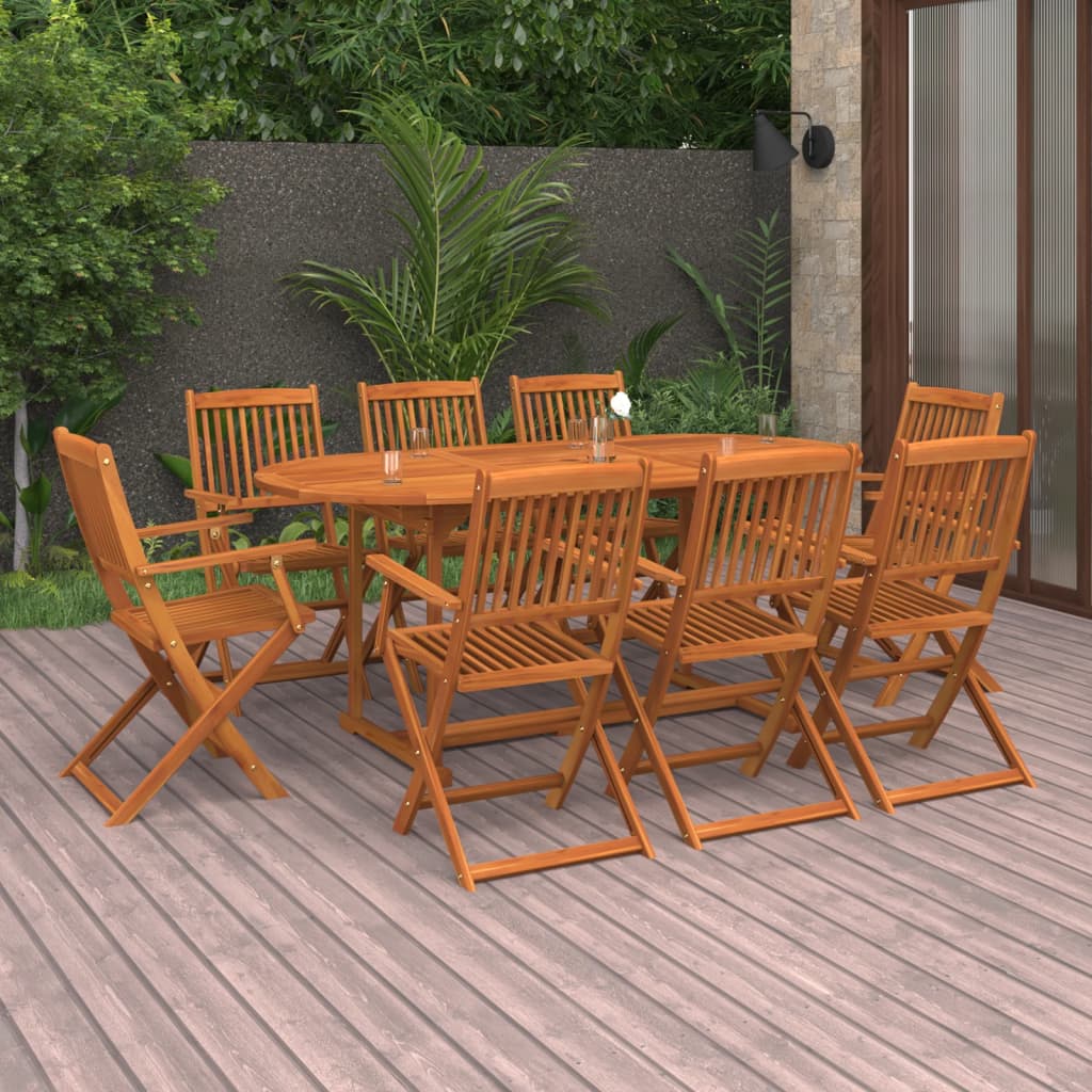 9 Piece Garden Dining Set 180x90x75 cm Solid Wood Acacia