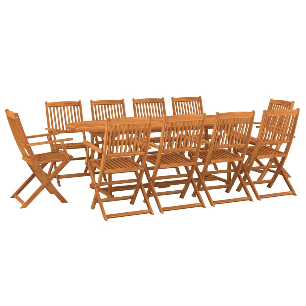 11 Piece Garden Dining Set 220x90x75 cm Solid Wood Acacia