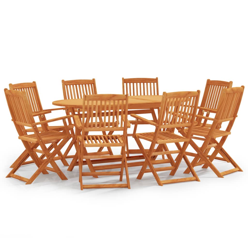 9 Piece Folding Outdoor Dining Set Solid Eucalyptus Wood