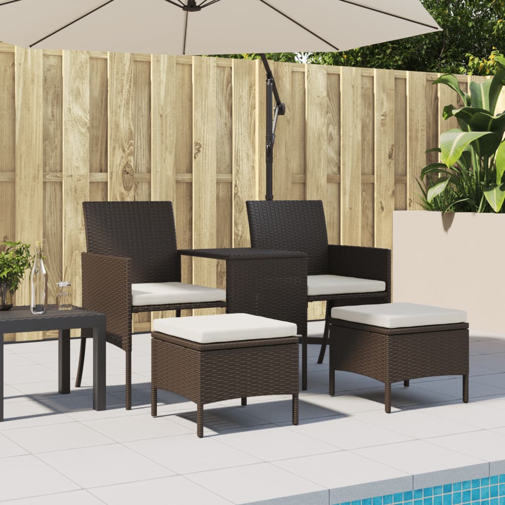 vidaXL Garden Sofa 2-Seater with Table and Stools Brown Poly Rattan