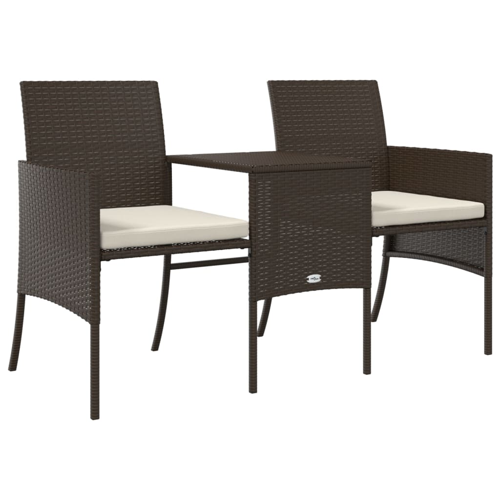 Garden Sofa 2-Seater with Table and Stools Brown Poly Rattan