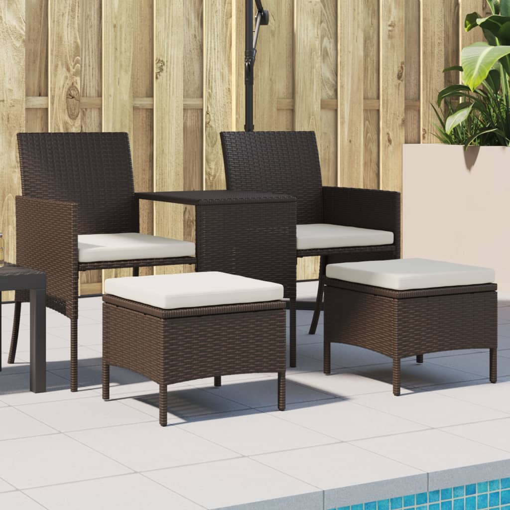 vidaXL Garden Sofa 2-Seater with Table and Stools Brown Poly Rattan