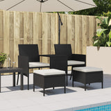 vidaXL Garden Sofa 2-Seater with Table and Stools Black Poly Rattan